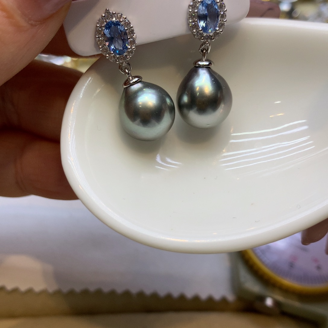 银S925镶嵌耳饰海水珍珠