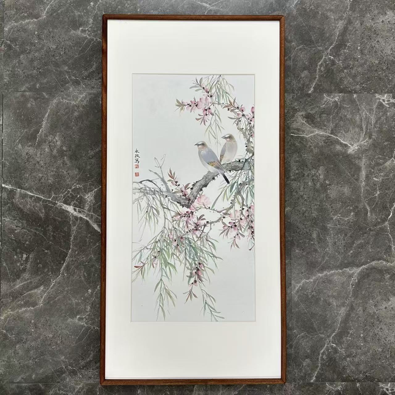 中美协王永政老师-小写意花鸟绘画作品-50*100带框作品