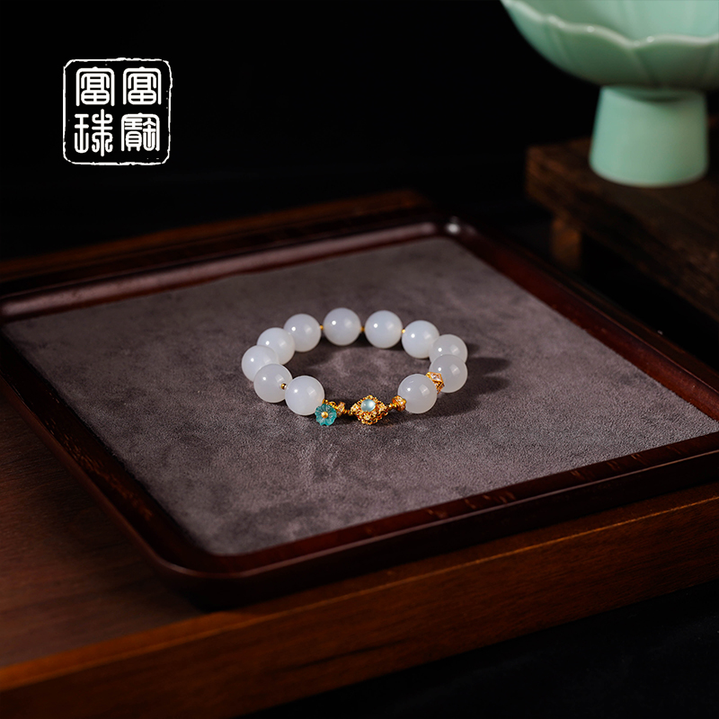 【唯清冷】富富珠宝 和田玉18k金气质手串（天然珠宝多样性发）