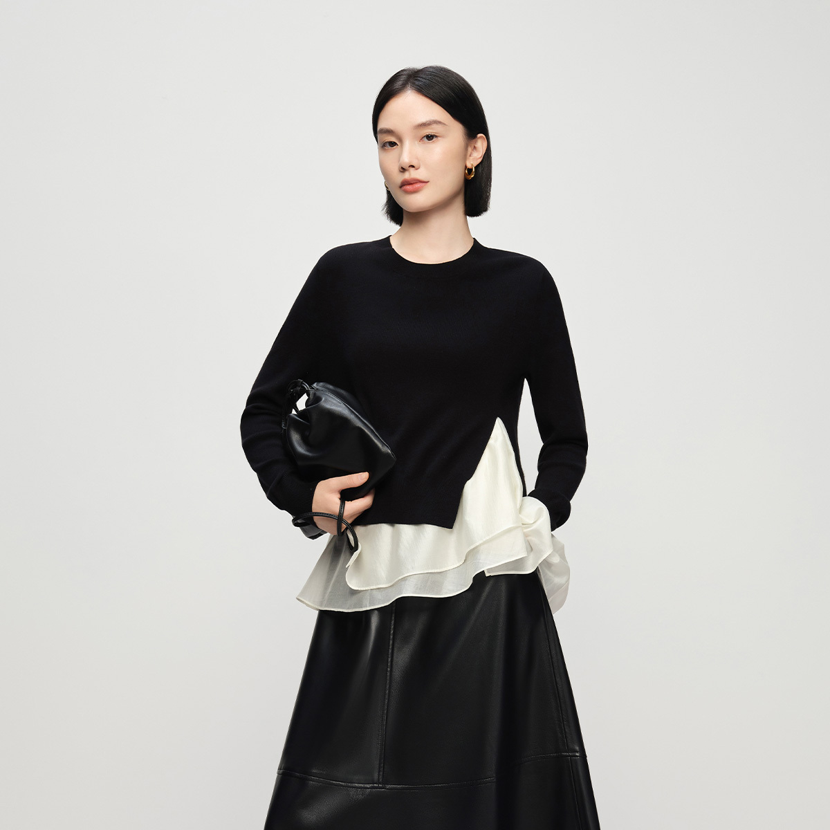 Naivee/纳薇【CC专属】25叠穿浪漫荷叶边长袖针织两件套2592956X8