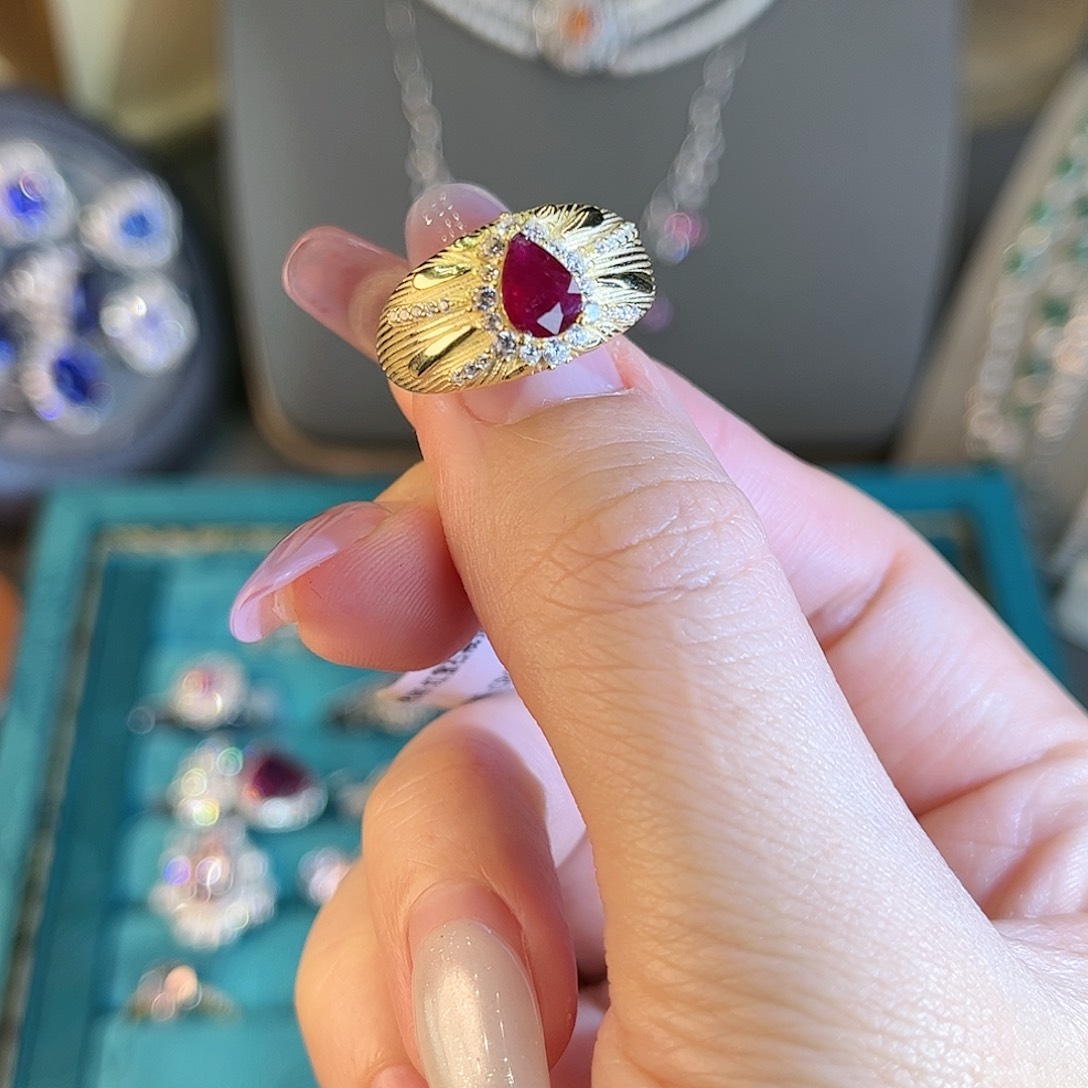 红宝石戒指银S925镶嵌