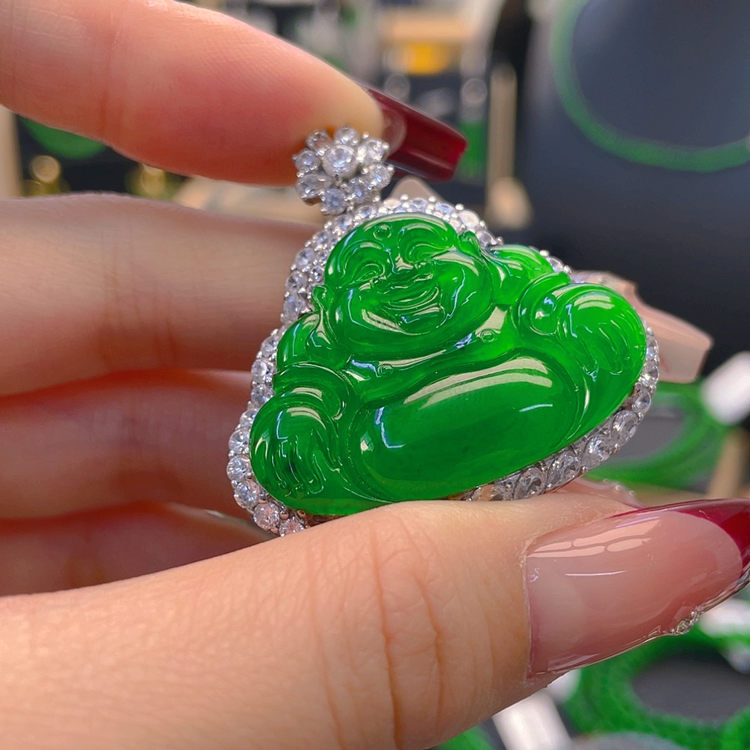 翡翠项链银S925镶嵌佛公