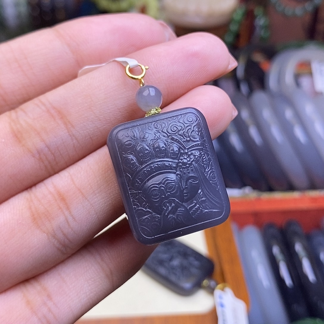 和田玉手镯未镶嵌浓烟紫金镶扎基拉姆