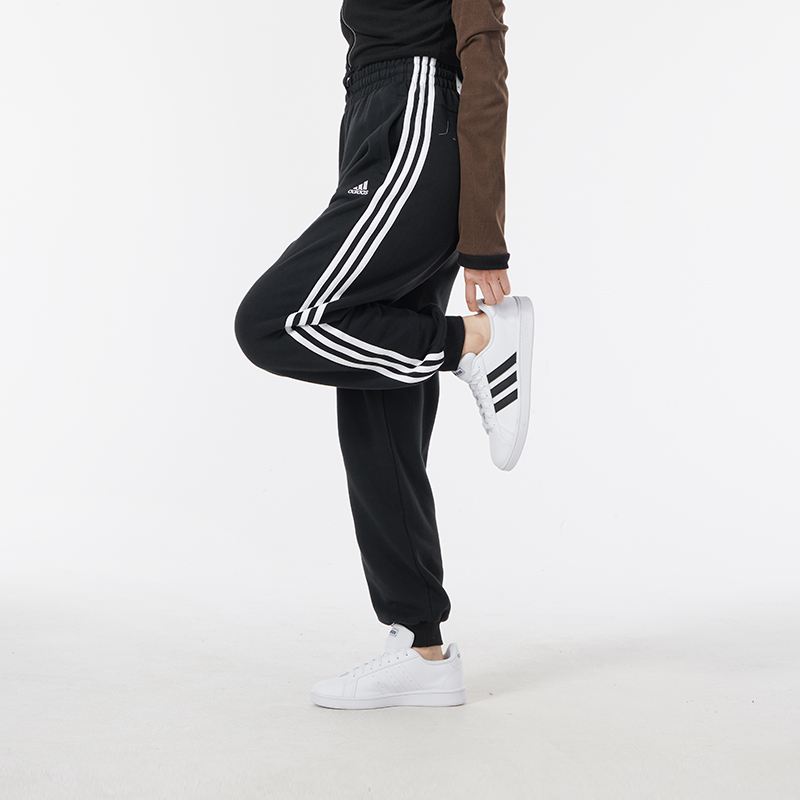 阿迪达斯针织长裤女春季新款训练运动裤休闲宽松跑步裤子HA4375