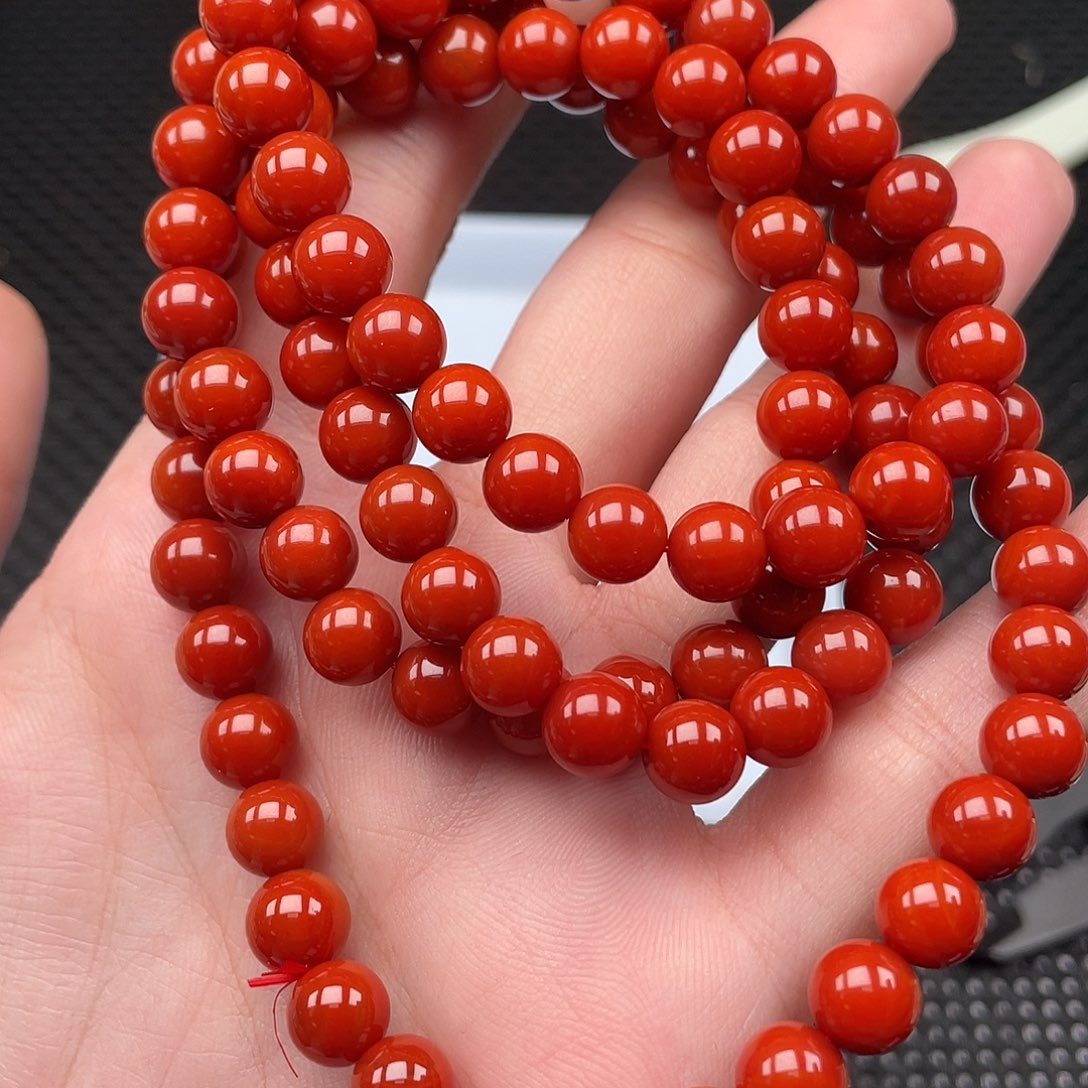 南红玛瑙未镶嵌8mm柿子红圆珠108颗长链