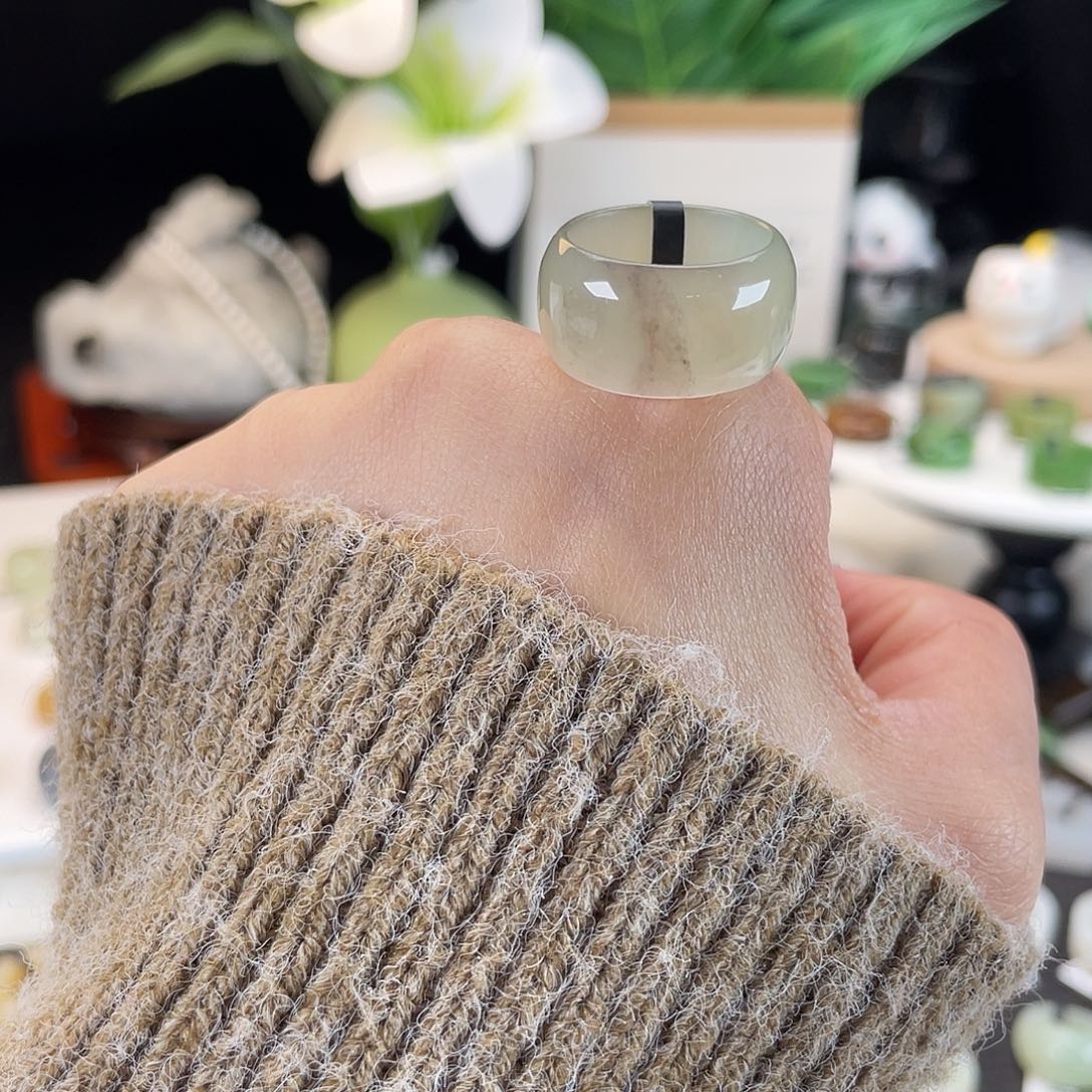 和田玉未镶嵌戒指E107葡萄肉墩墩17.3