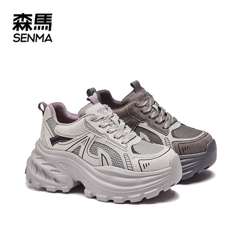 SENMA/森马厚底增高9公分老爹鞋女鞋百搭皮面休闲鞋秋冬运动鞋女