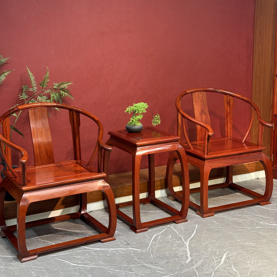 简祥红木 缅甸花梨木皇宫椅三件套中式明式圈椅休闲椅家用客厅
