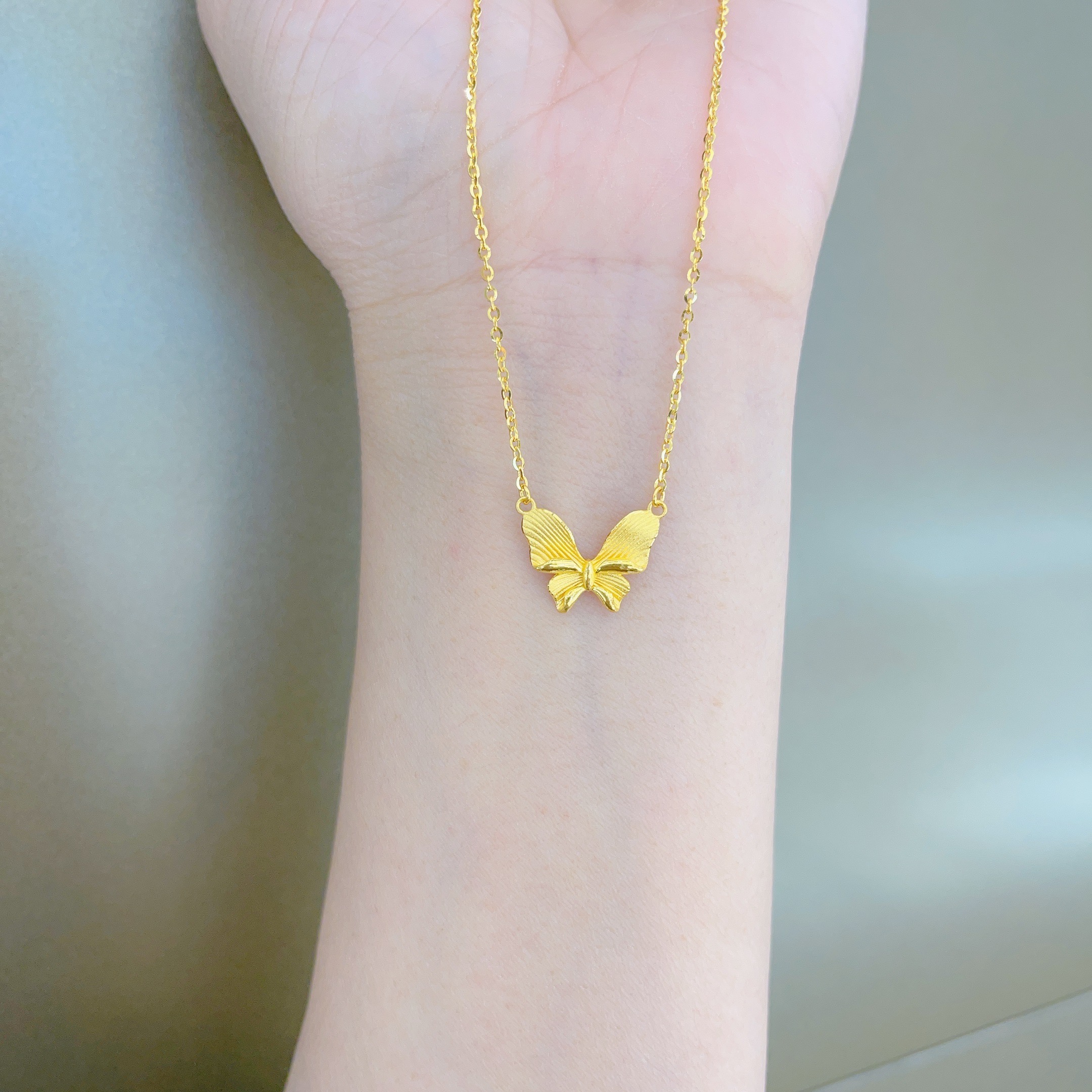 足金999卷边蝴蝶5G黄金套链时尚套链首饰9083