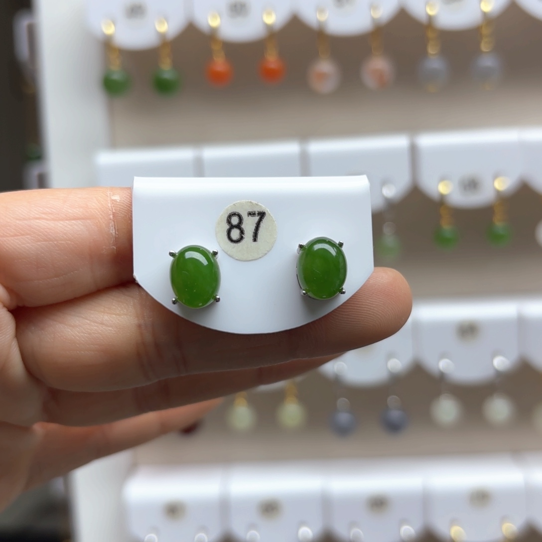 和田玉耳饰银S925镶嵌