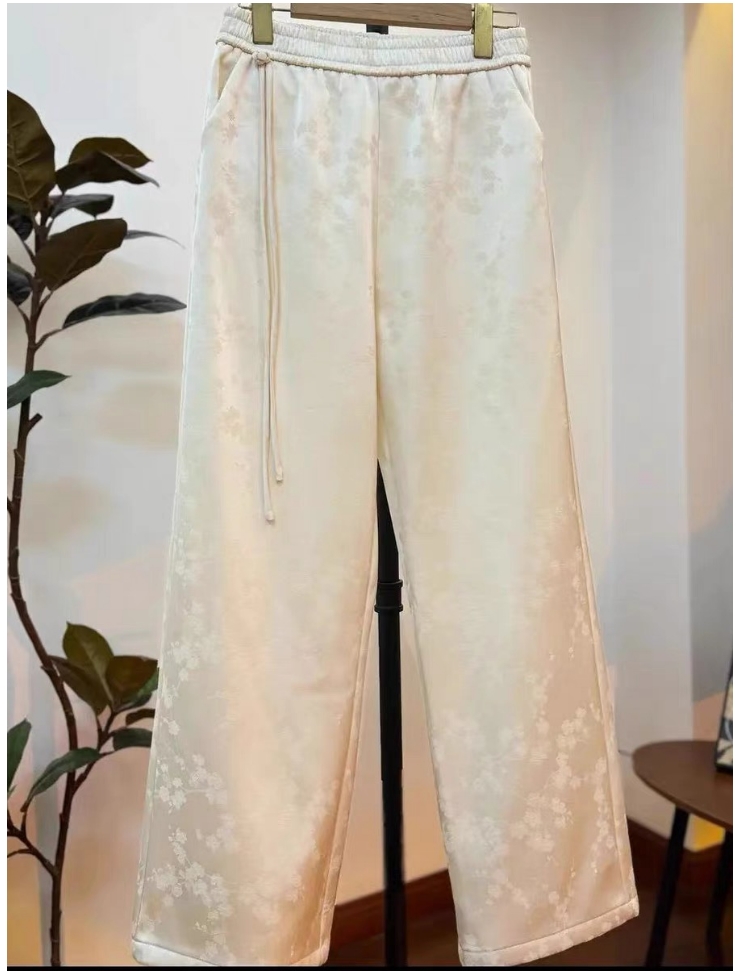 【洛清】裤子 提花加绒加厚直筒阔腿冬季复古新中式国风84663-开开