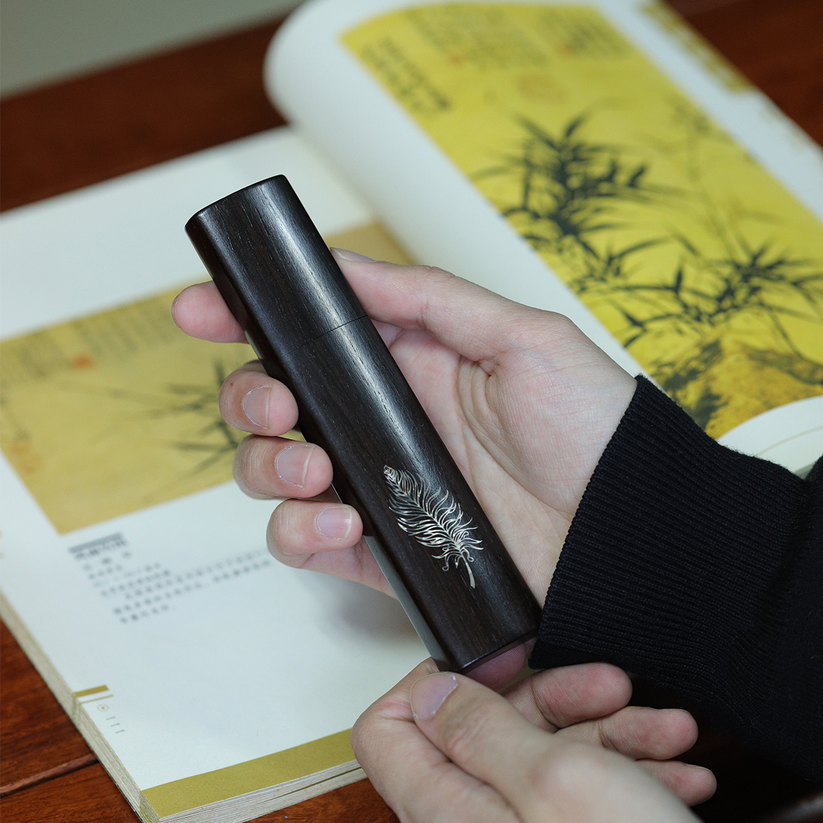 紫光檀木便携式香筒线香嵌彩贝香炉香插旅行掌中宝香薰炉随身便携