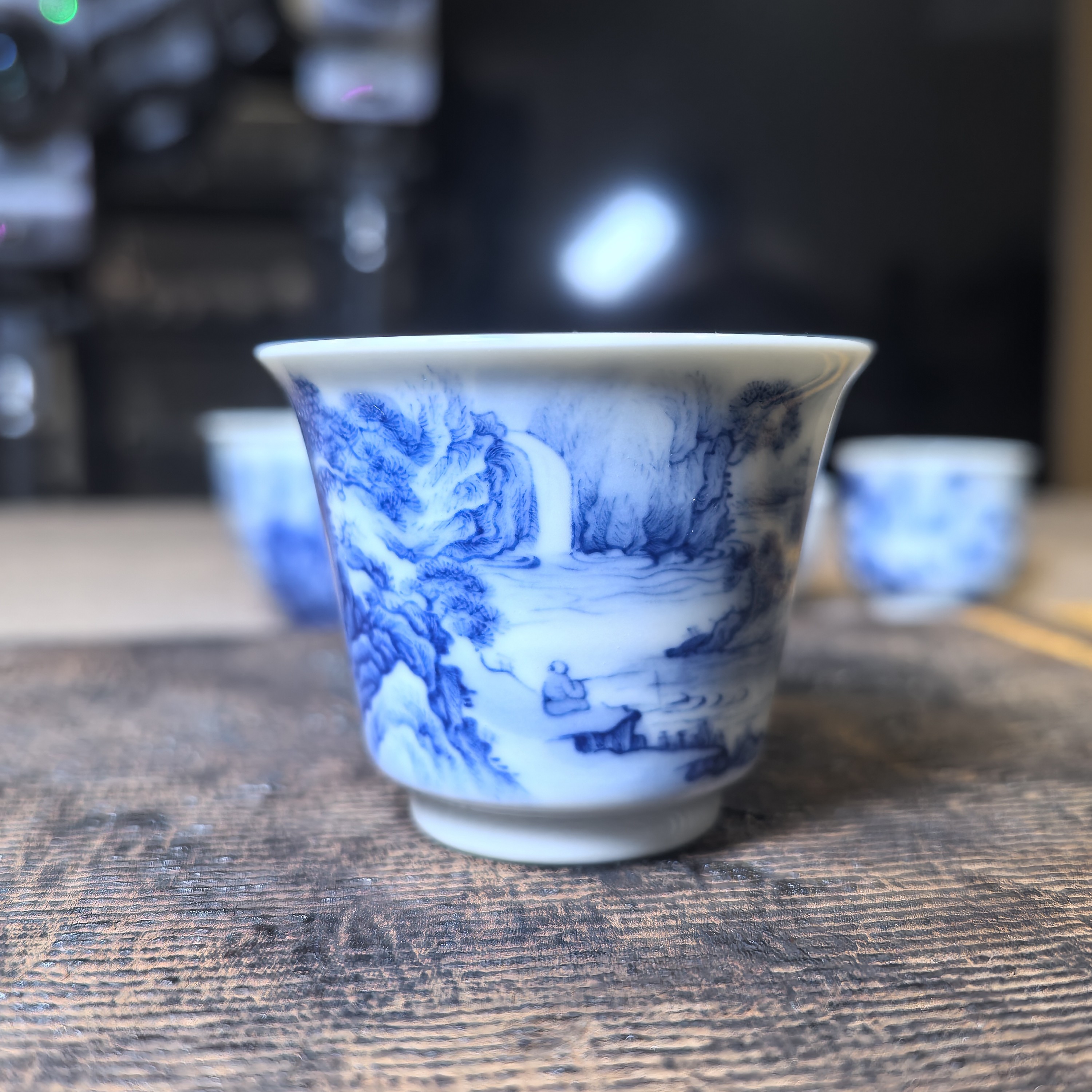 景德镇元煦窑青花山水主人杯茶具茶杯陶瓷九段烧