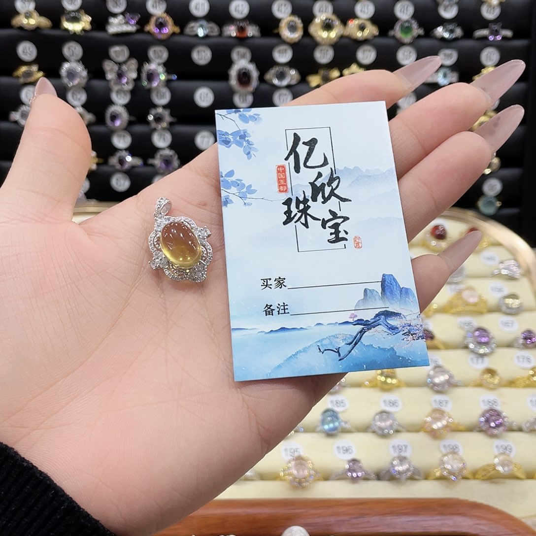 黄晶吊坠银S925镶嵌b****涵吊坠22