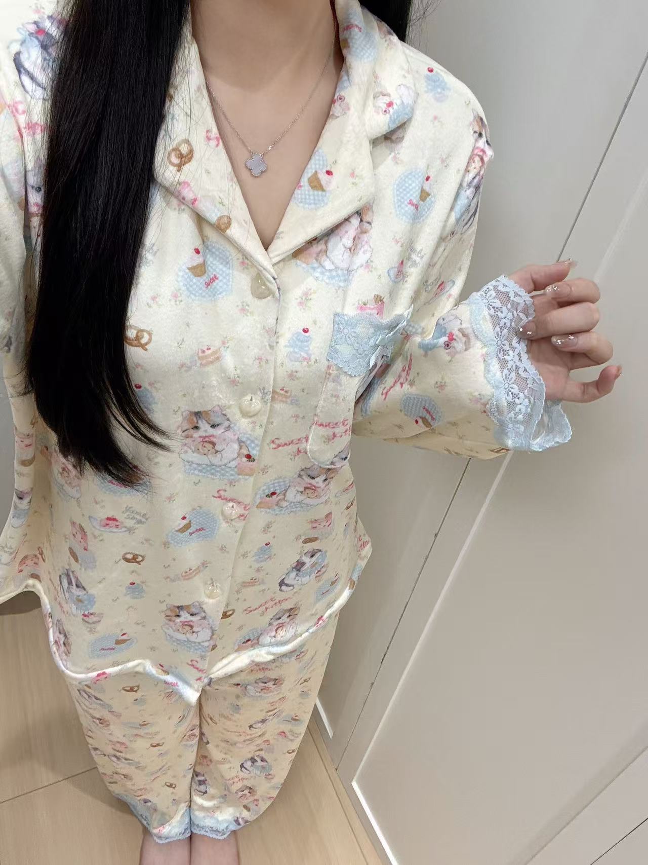 PURES【甜品小猫】2025秋冬款防静电海岛绒家居服卡通简约保暖睡衣