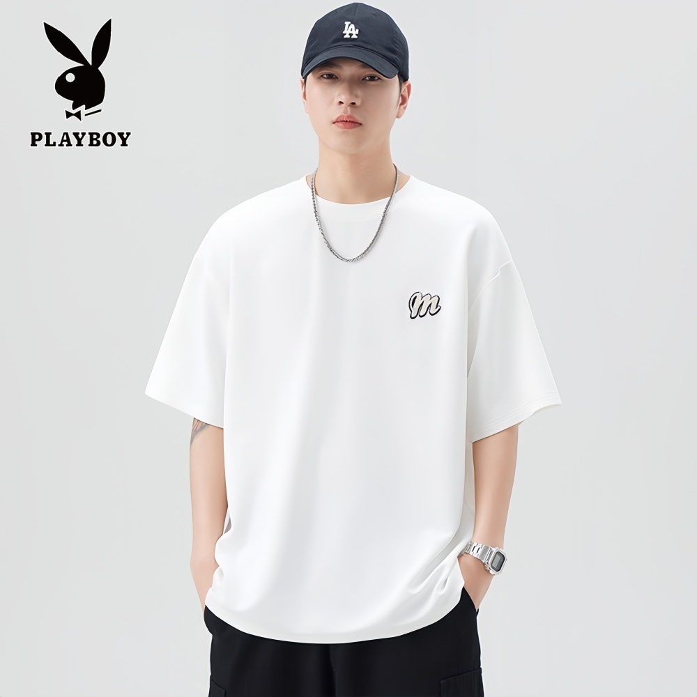 PLAYBOY/花花公子夏季青年舒适百搭短袖男士t恤宽松休闲潮流上衣