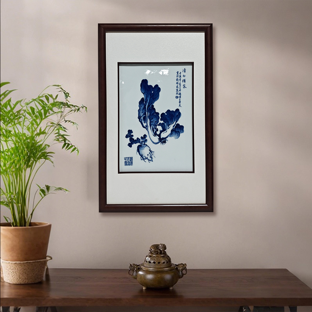  青花百财团瓷板 “百财”之意 青花工艺