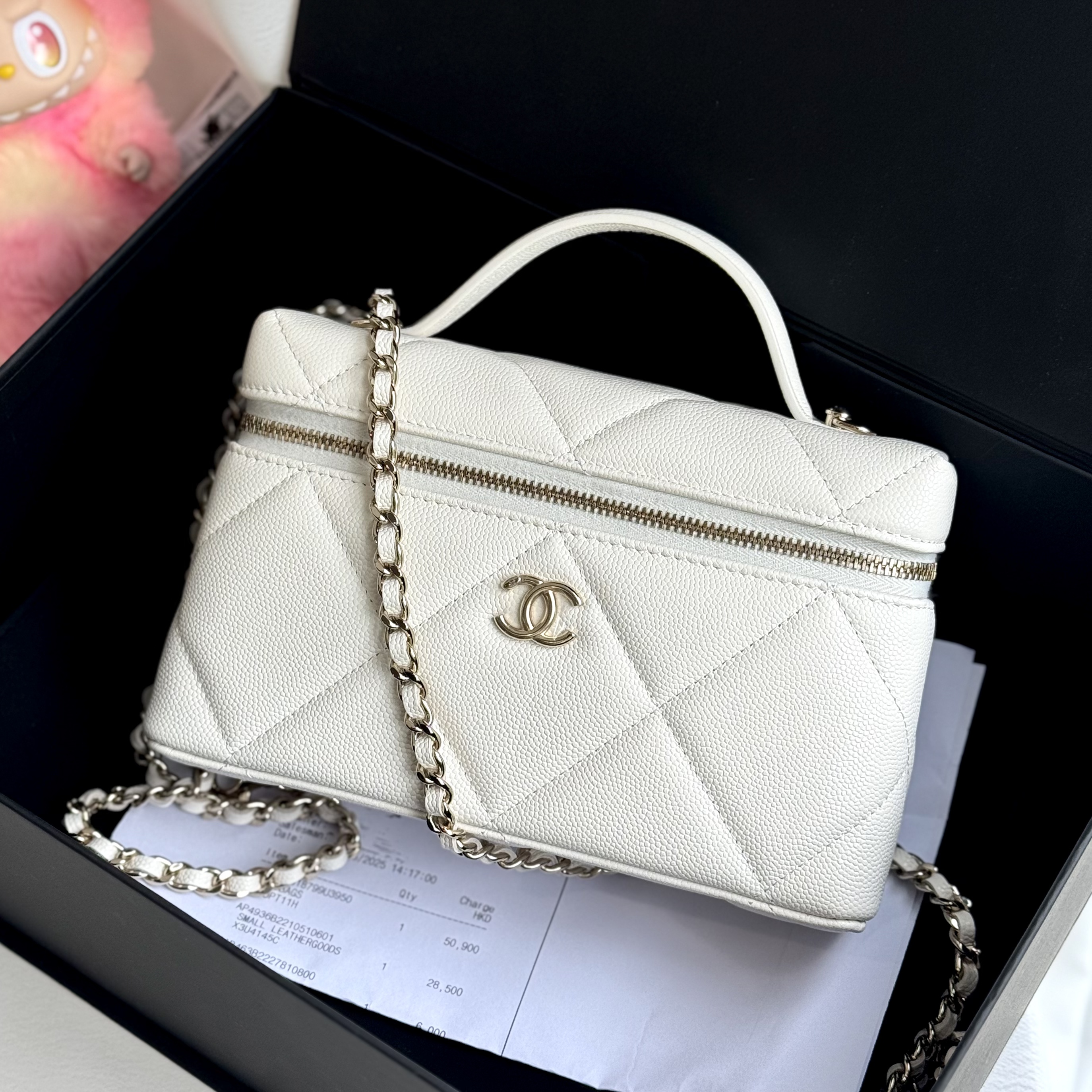 未使用 Chanel/香奈儿 25K新款白金荔枝纹LP化妆盒单肩包 9.16票