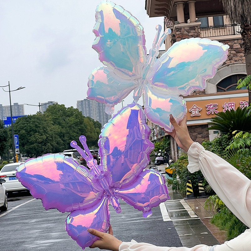 情人节幻彩蝴蝶铝膜气球宝宝儿童生日户外派对布置背景拍照道具