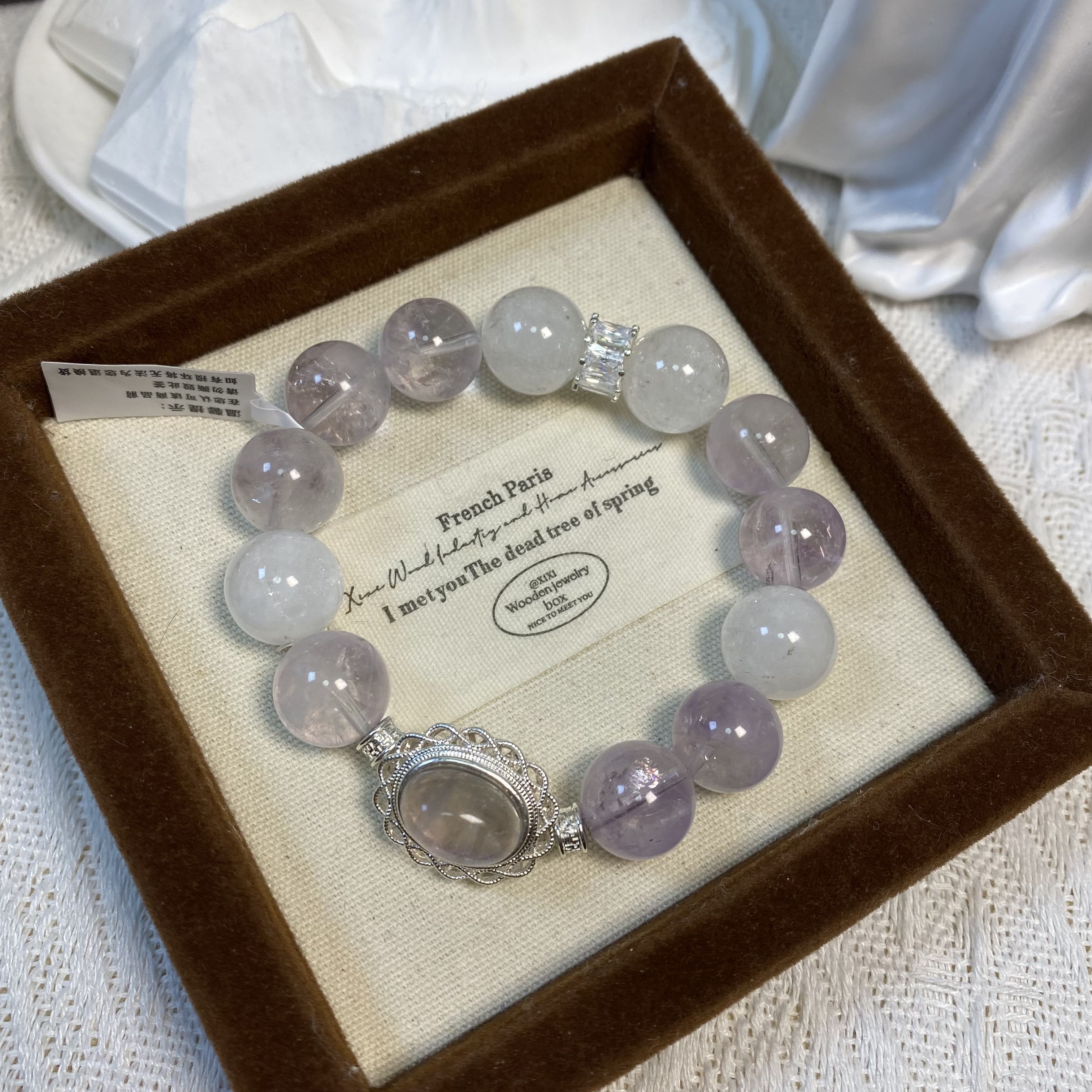 晶喜织梦 【绯映雪】天然水晶 原创设计款气质显白弹力简约手作