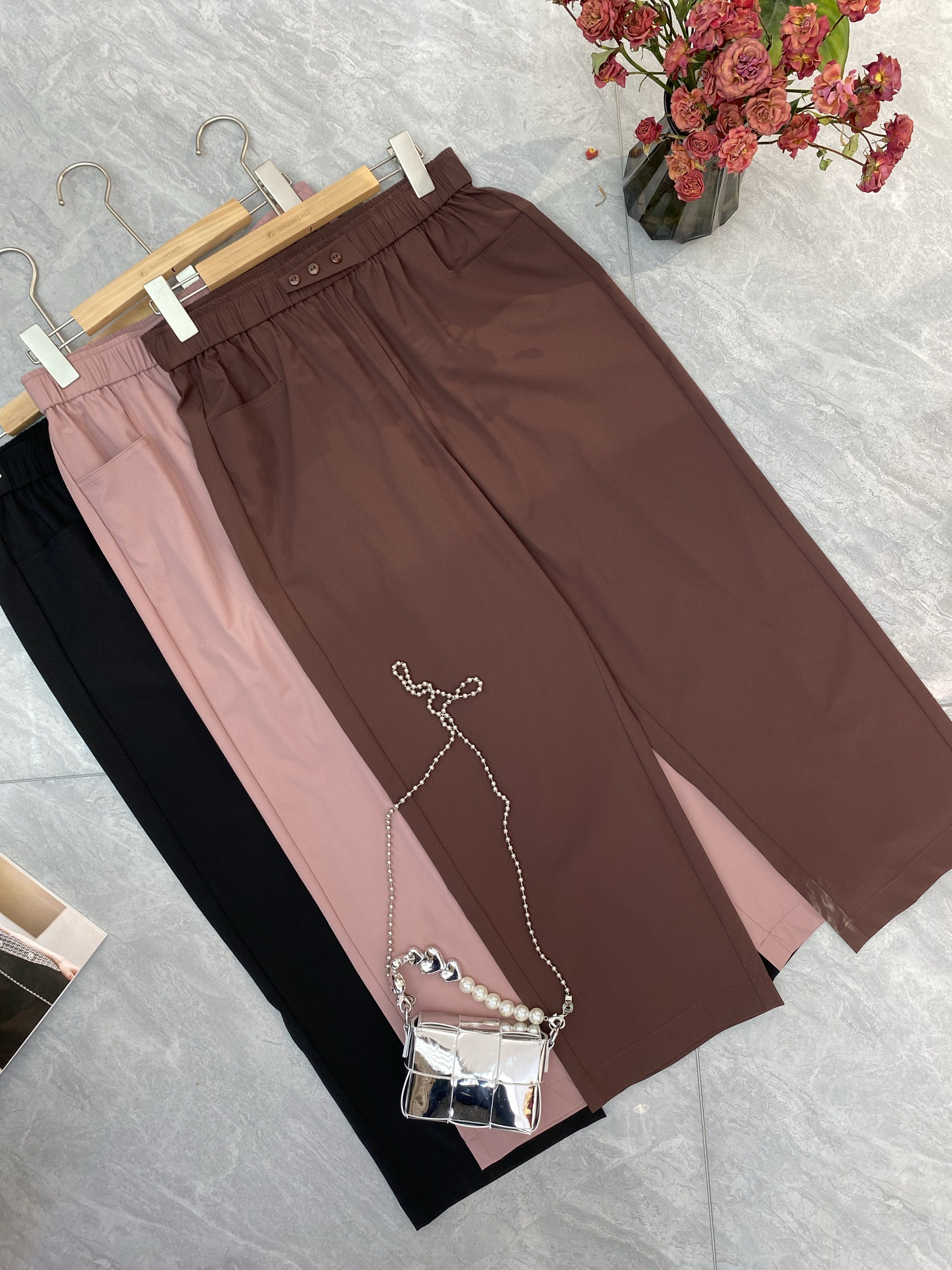 水淼2025/新款时尚女士0434休闲裤显瘦高腰直筒松紧腰