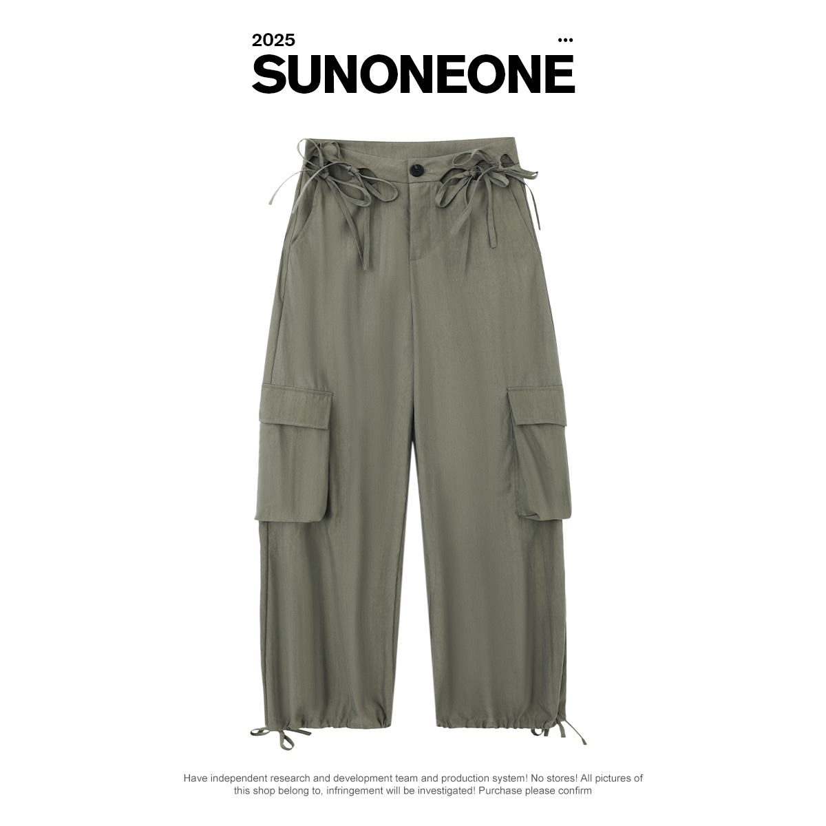 SUNONEONE 蝴蝶结装饰天丝工装休闲裤女夏季H1056K