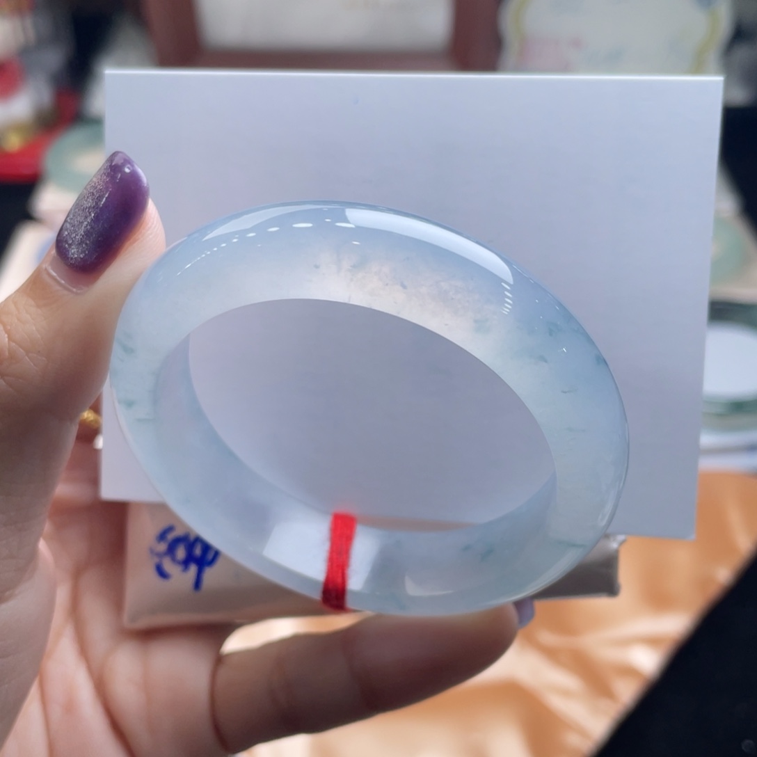 翡翠未镶嵌手镯20号 51+正圈 闭眼入冰飘花