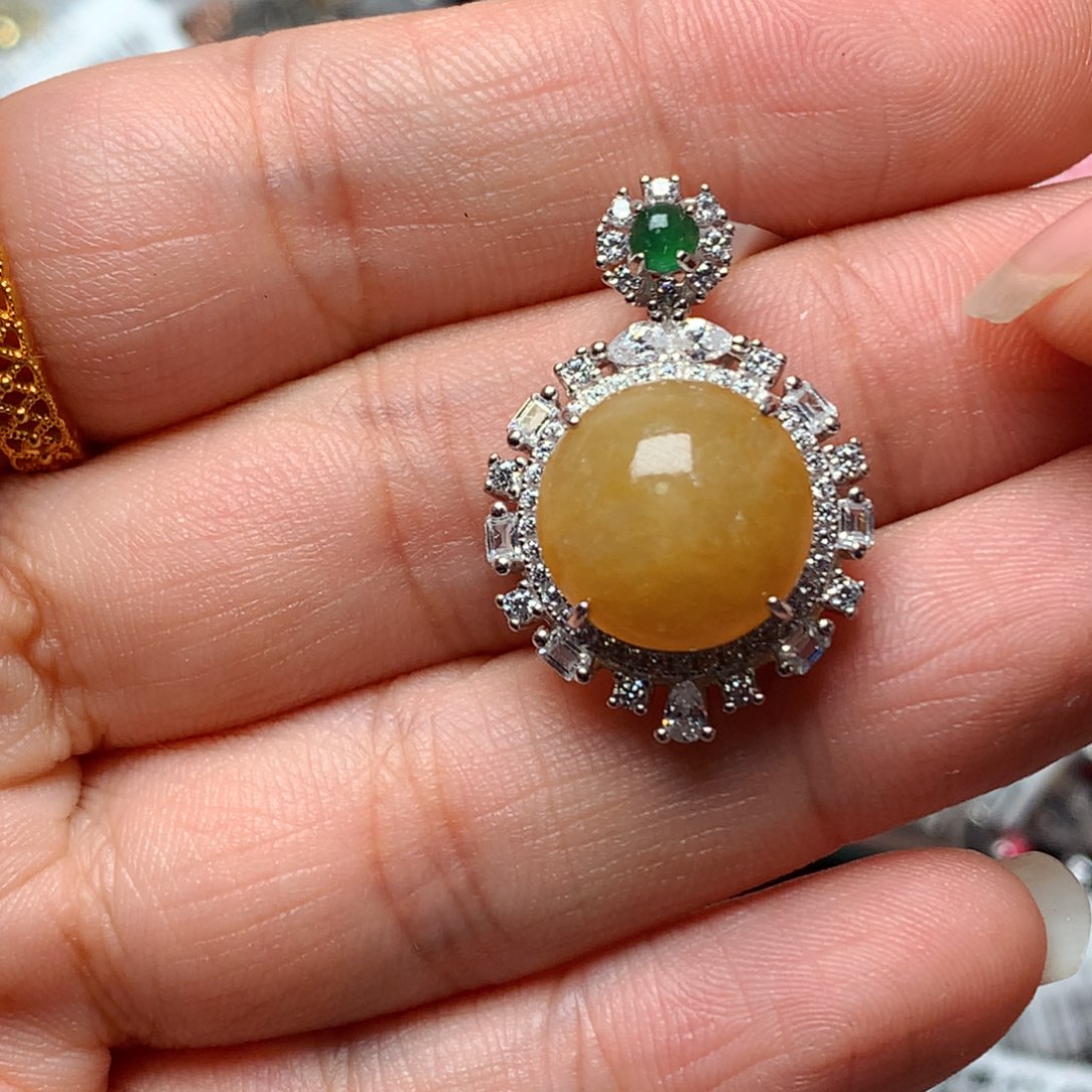 翡翠戒指银S925镶嵌天然翡翠吊坠