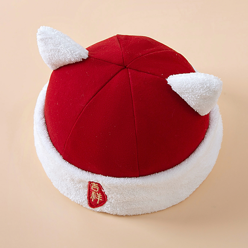 婴儿帽子宝宝秋冬季红色新年喜庆男女儿童可爱超萌套头护耳夹棉帽