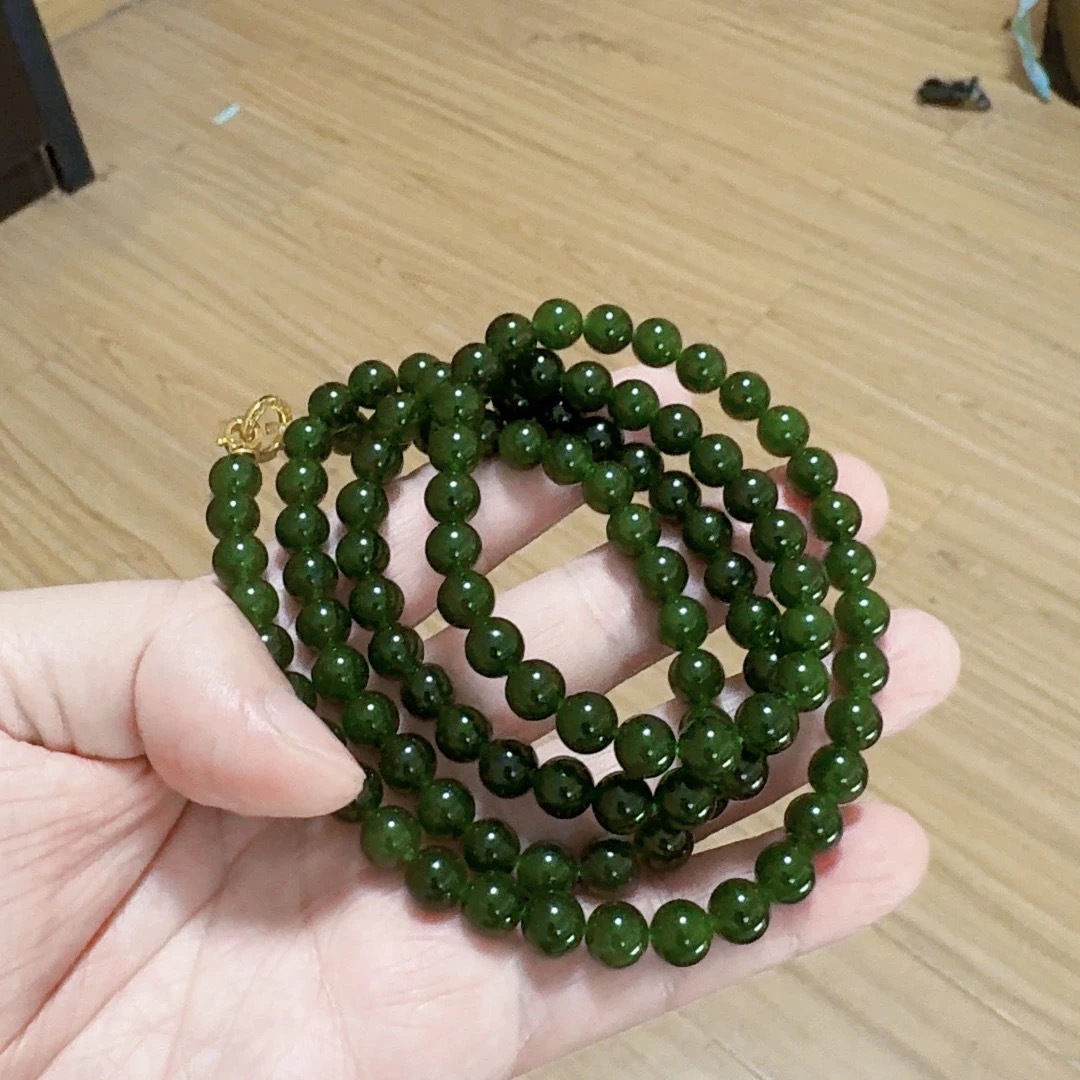 和田玉碧玉卡8mm老油菠菜108毛衣链无矿点