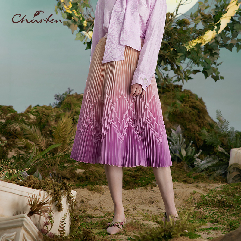 【媛媛专享】朝峰复古时尚渐变色百褶半身裙CFD3B355-3068E