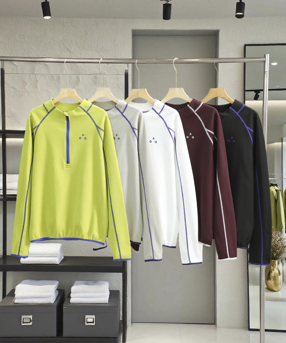 PTSJ-半拉链撞色t恤秋季男女同款美式设计宽松运动情侣长袖