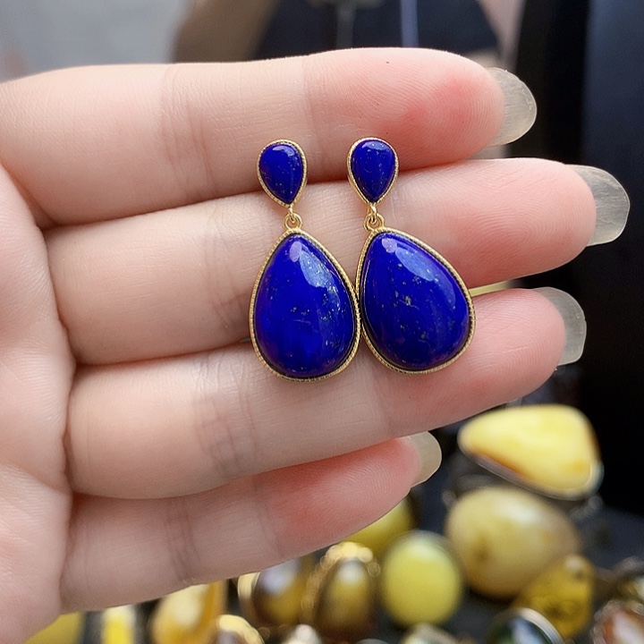 青金石银S925镶嵌耳坠耳坠