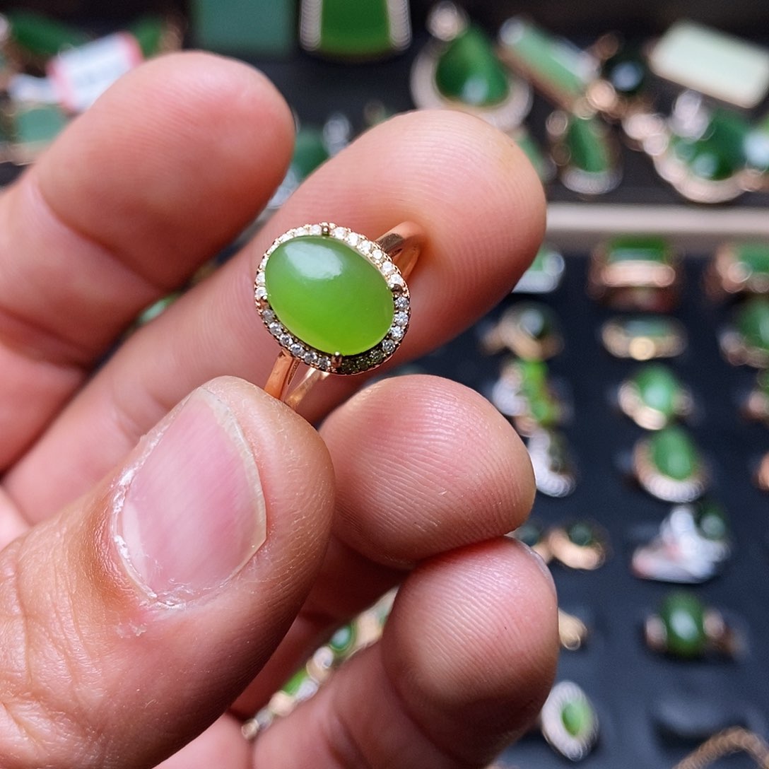 和田玉（碧玉）戒指银S925镶嵌绚**生