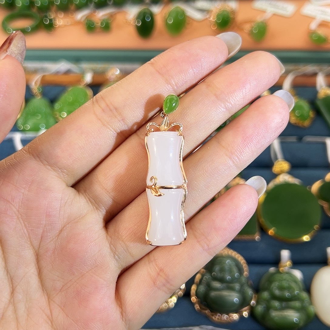 和田玉（白玉）18K金镶嵌吊坠(不含链)