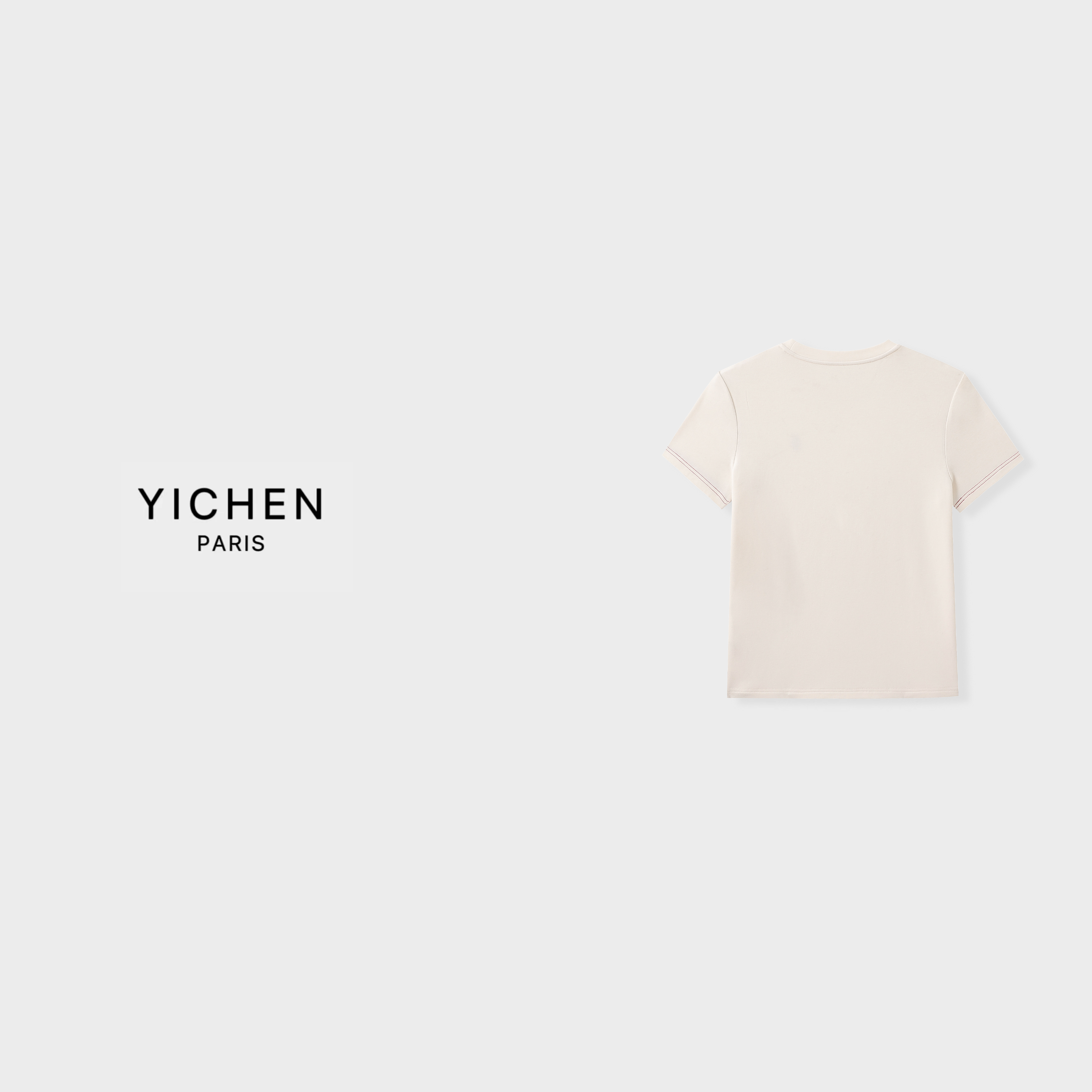 YC 米杏色刺绣徽标圆领正肩明线T恤-3292