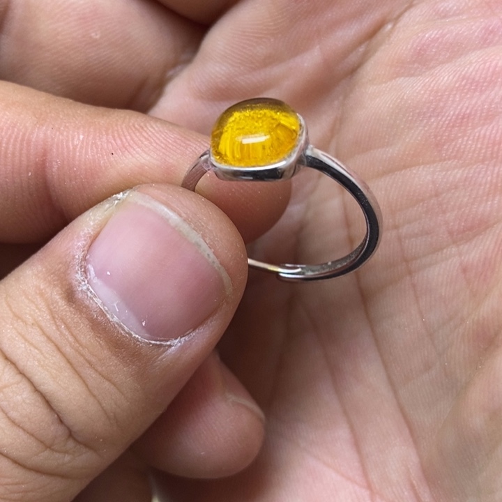 蜜蜡银S925镶嵌裸石戒指