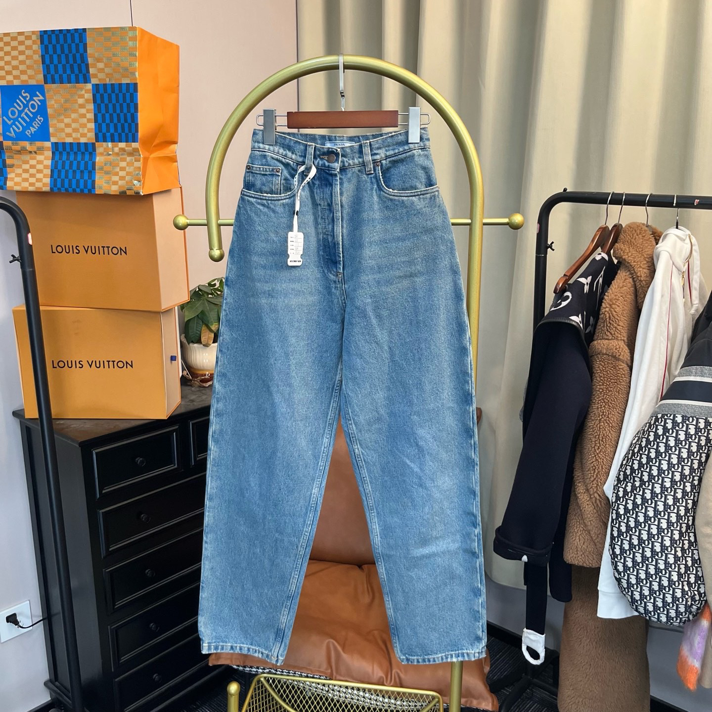 99新 Prada/普拉达 玄色 蓝色背后三角标牛仔裤 25码/99新 无配件