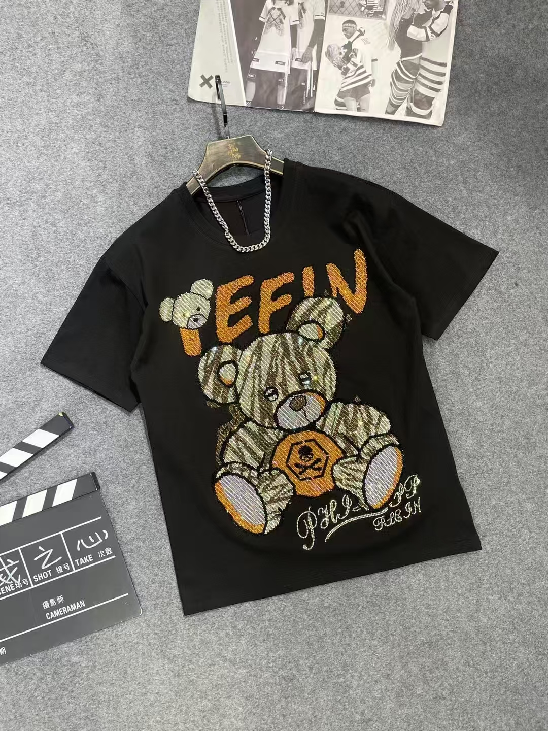 936字母熊满钻T恤情侣时尚百搭半袖休闲轻奢潮流潮牌重工短袖