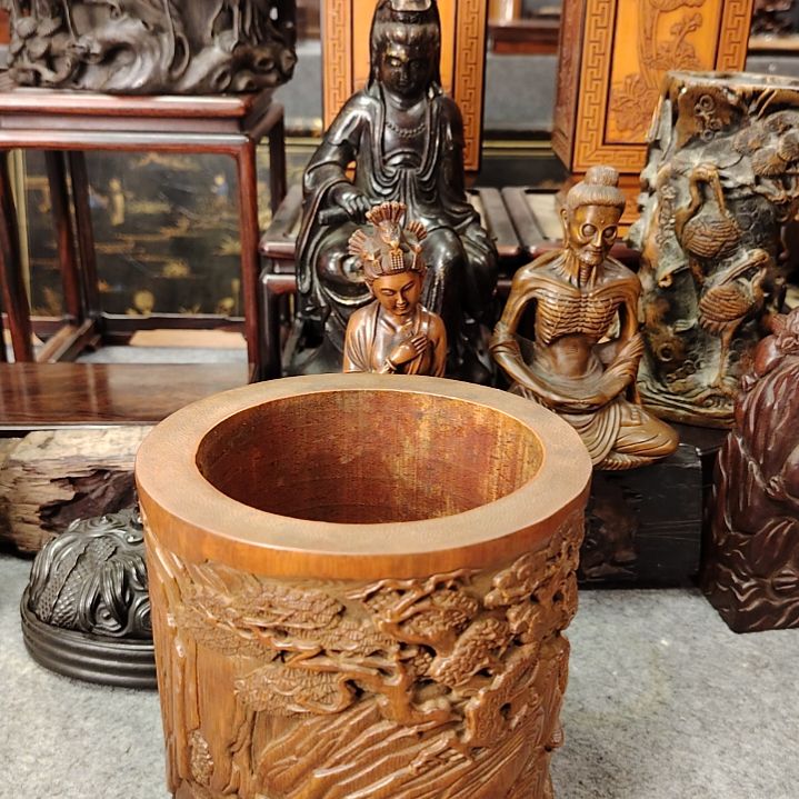 益***茶竹竹雕文房赤壁笔筒