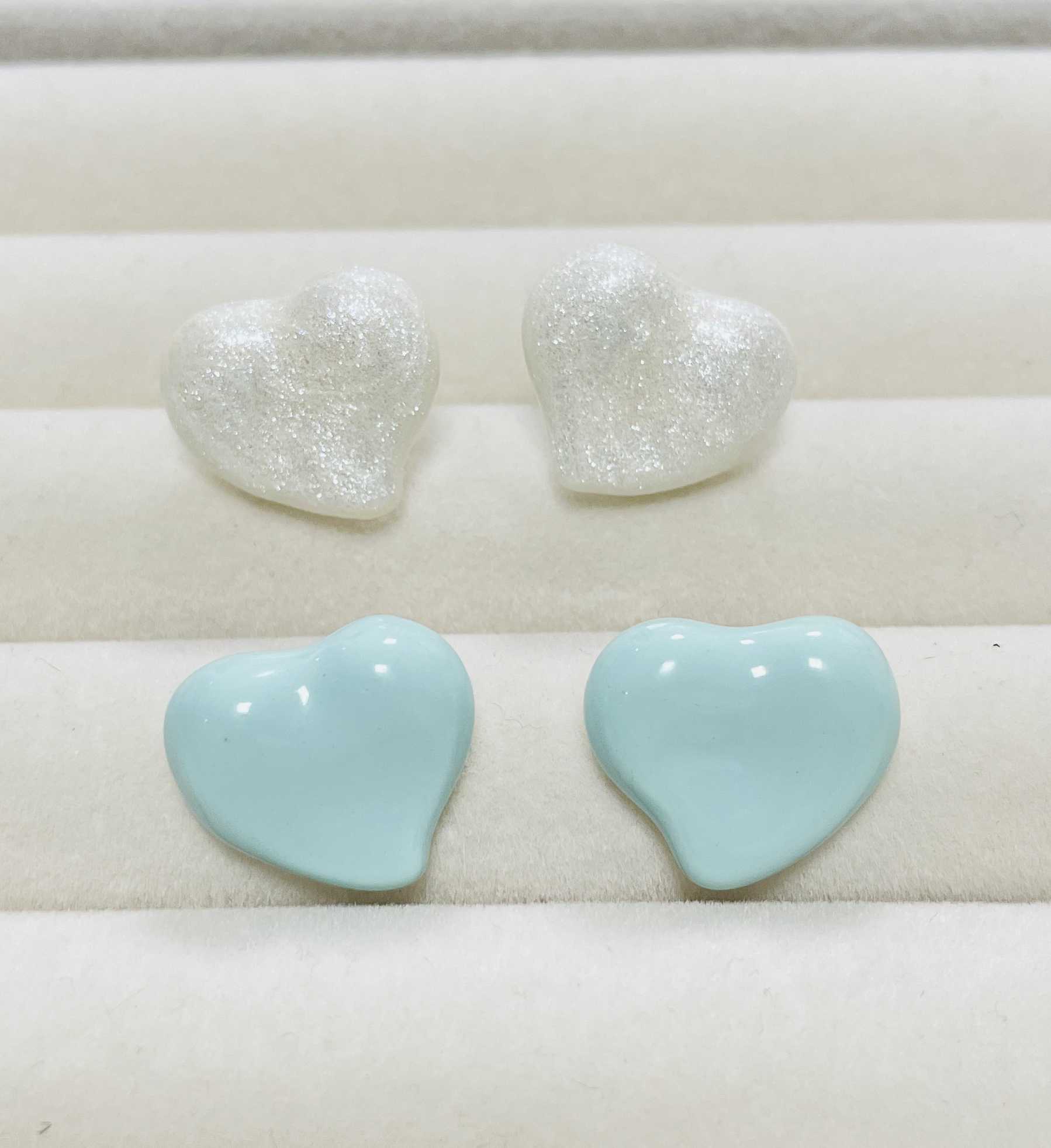 铜合金树脂耳饰 铜合金耳饰 湖蓝色滴釉爱心韩系夏日桃心耳钉