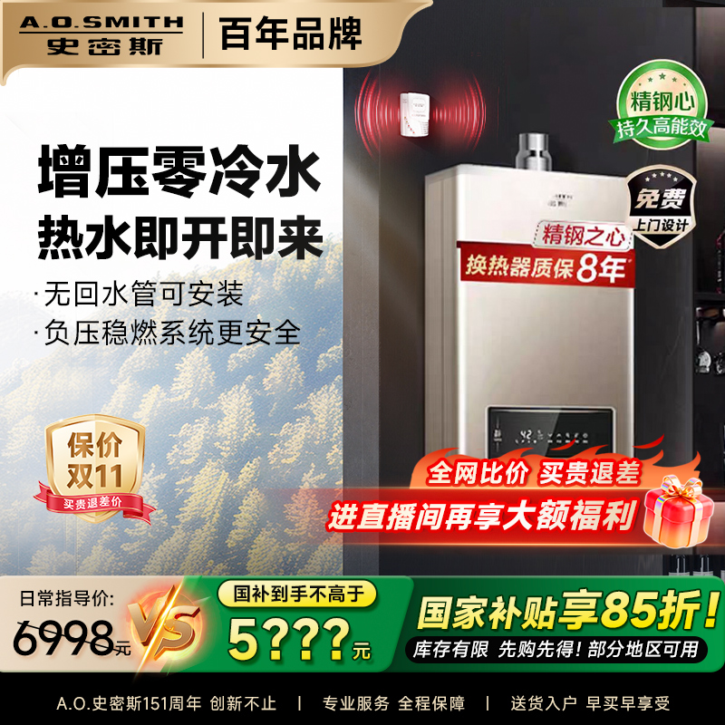 政府补贴AO史密斯专利巡航零冷水天然气恒温大水量燃气热水器BJS