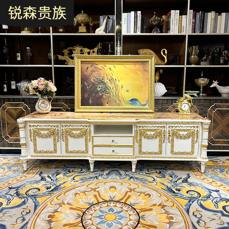 法式实木电视柜 欧式奢华木皮置物柜卧室桌子实木雕花储物柜