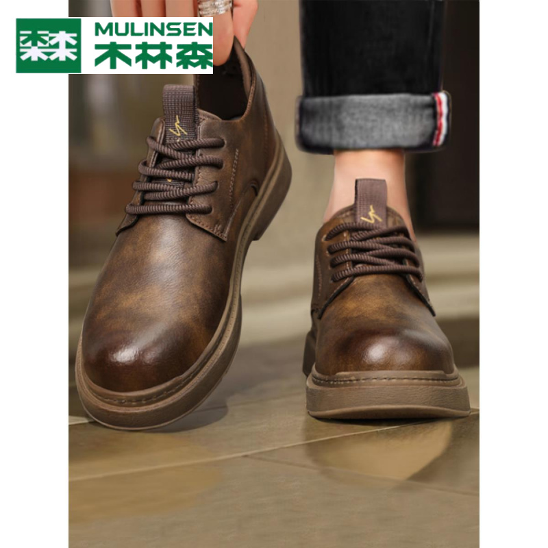 木林森正品马丁靴男低帮2025新款男鞋马丁鞋子工装男士休闲棕色皮