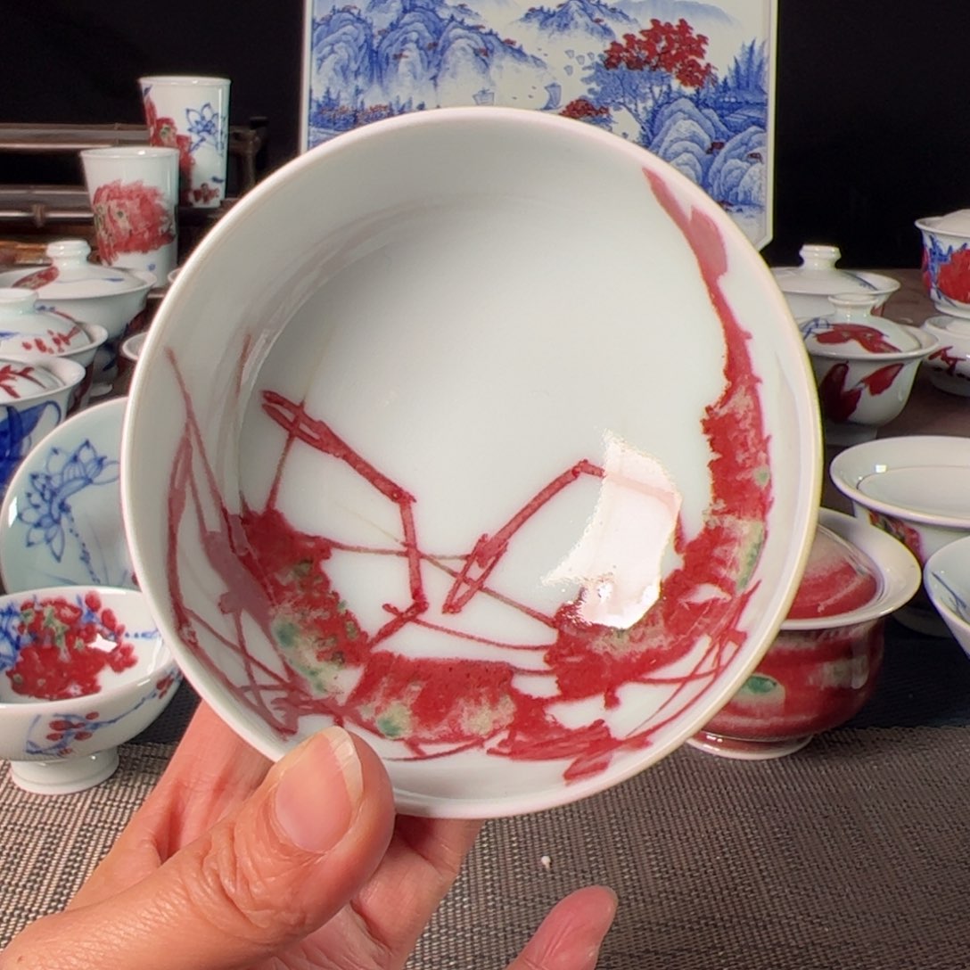 杯原矿青花釉里红瓷器