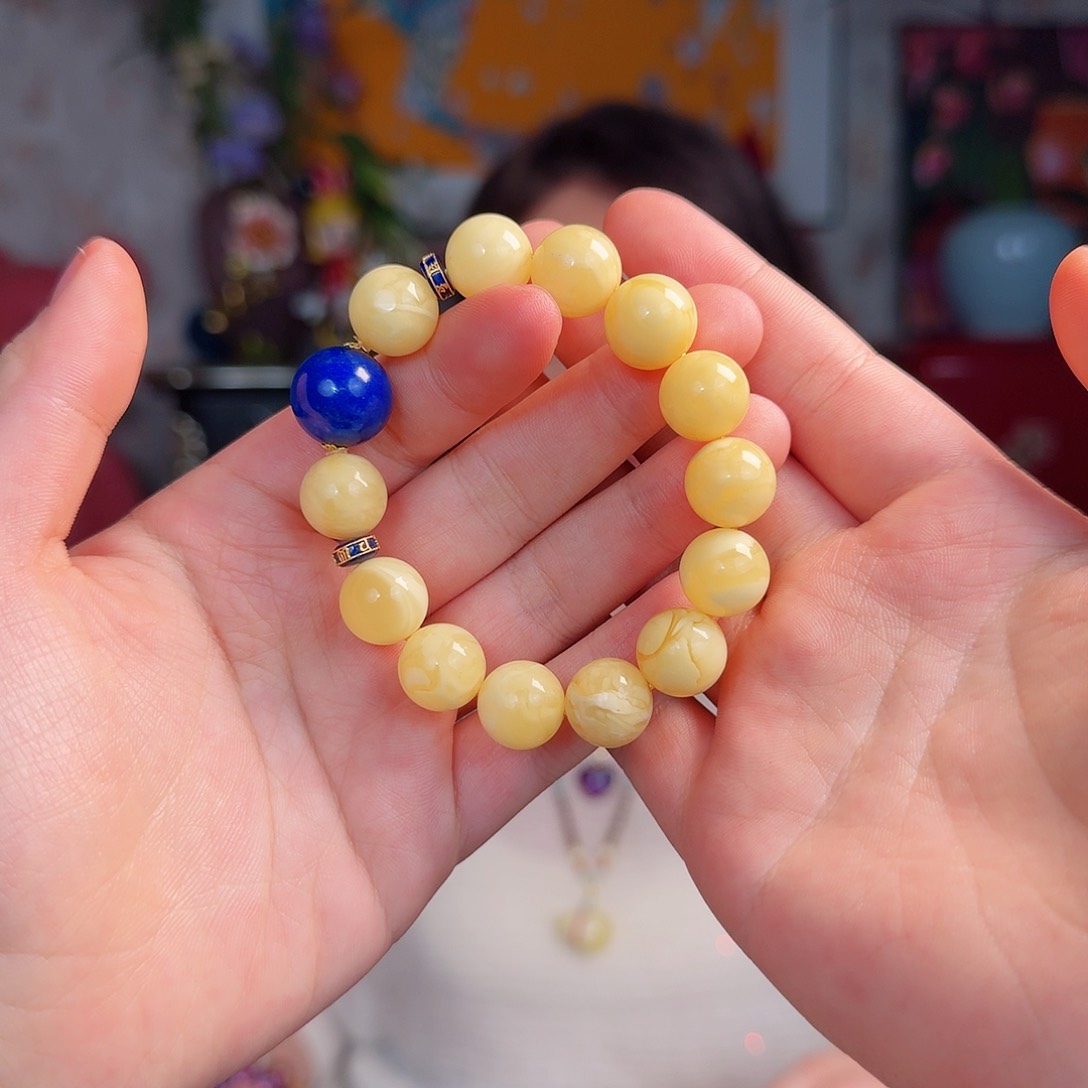 蜜蜡手串18K金镶嵌手串