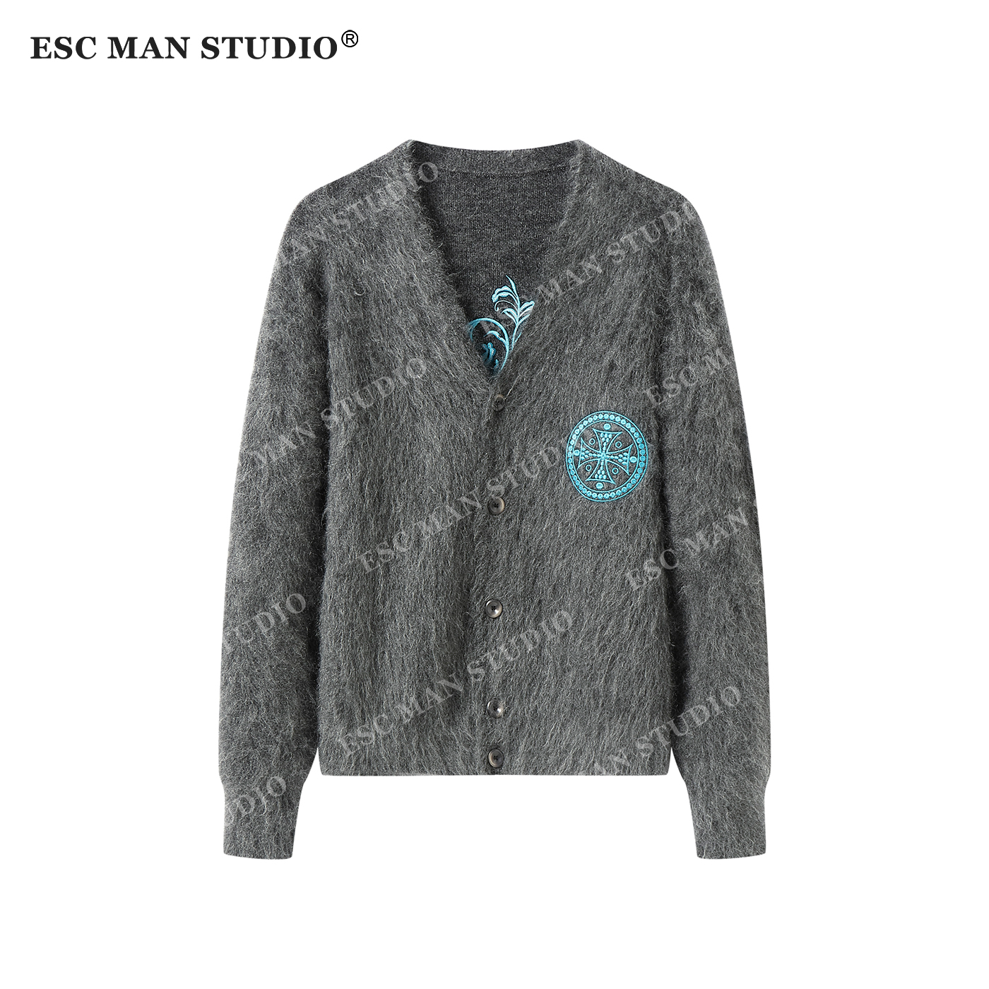 ESC MAN STUDIO/高级感马海毛羊毛混纺个性印花针织开衫毛衣外套