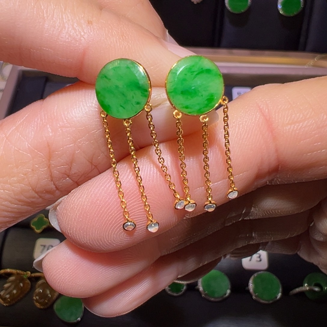 翡翠颈饰18K金镶嵌耳环