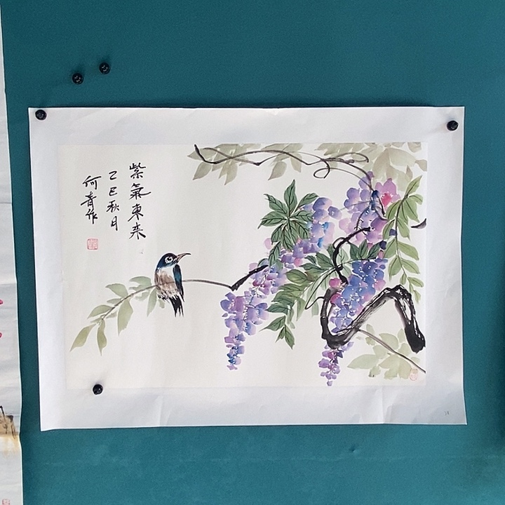 国画放漏！四尺三开手绘紫藤