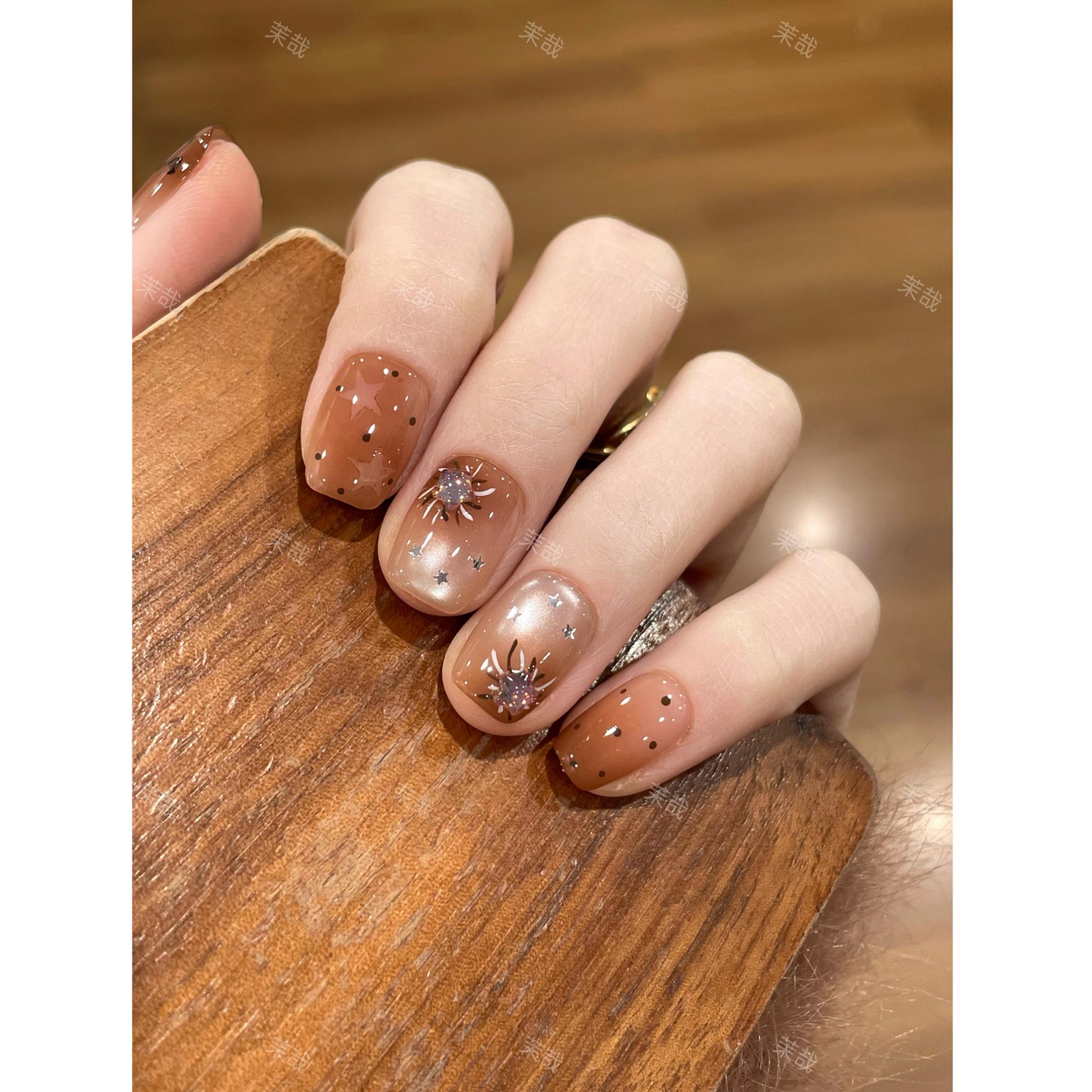 茉哉现货【星陨烟火】纯手工定制美甲拆卸穿戴甲A4953